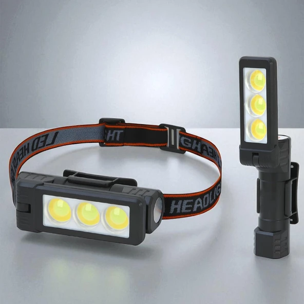Kafa Feneri Kafa Lambası 3 LED 10W Uzun Menzil Usb Şarjlı Ledli Işık Su Geçirmez Kamp El Feneri - Resim 5