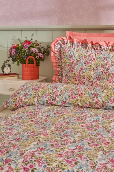 Alice %100 Pamuk Çift Kişilik Nevresim Takımı Somon - Resim 3