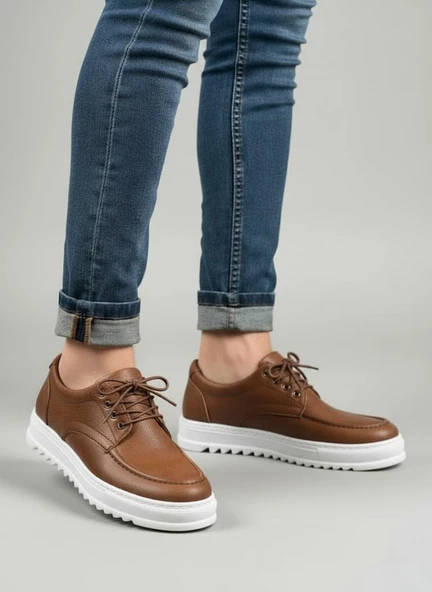 JET-T12x Arts Bağcıklı Cilt Erkek Günlük Spor Klasik Ayakkabı CBT - Taba - Resim 2