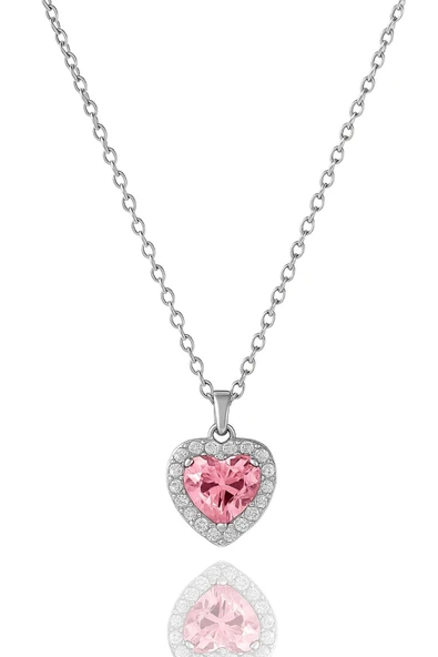 Minera Serisi 925 Ayar Gümüş Pırlanta Modeli Zirkon Taşlı Kalp Kolye