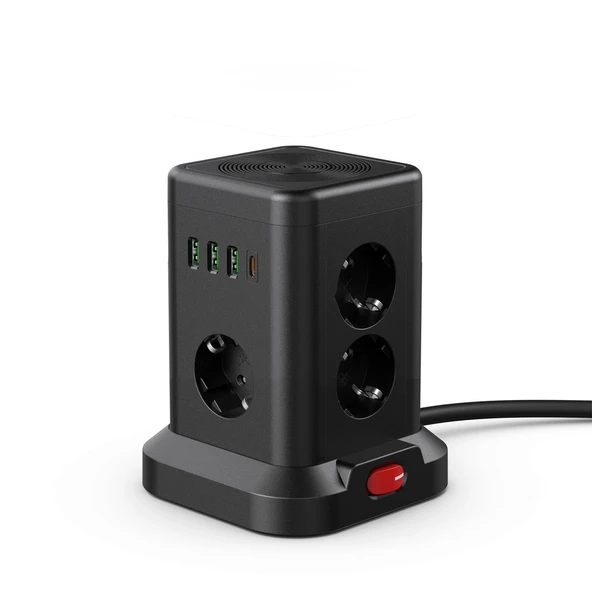 USB li Masaüstü Akım Korumalı Grup Priz 7 Priz Girişli Wifi Şarj İstasyonlu