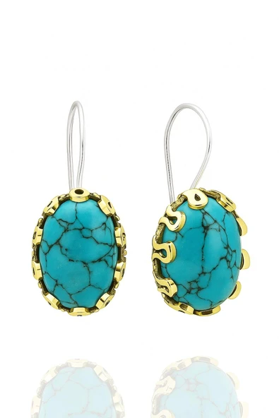 Lale Serisi El İşi Firuze Turkuaz Taşlı Gümüş Kadın Küpe