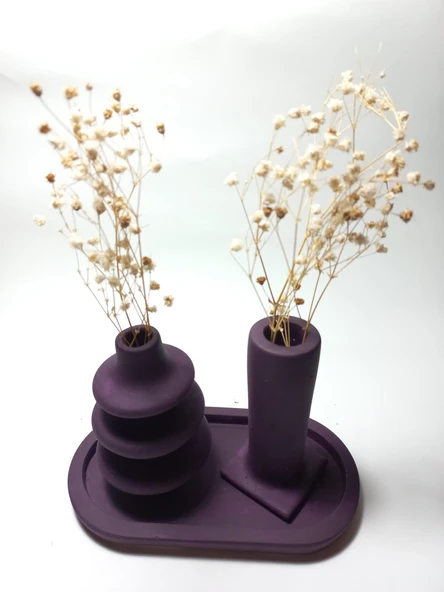 Dekoratif  3 Parça Tabaklı Vazo Set Random Dekor - Resim 3