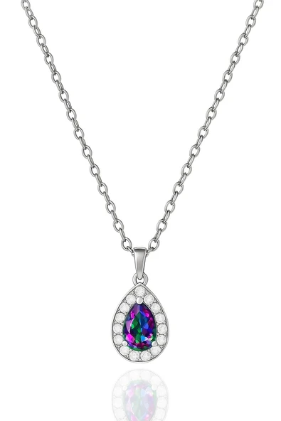 Minera Serisi 925 Ayar Gümüş Pırlanta Modeli Zirkon Taşlı Damla Kolye - Resim 8