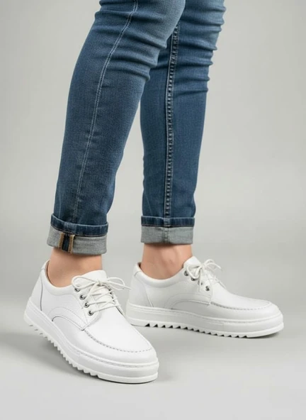 JET-T12x Arts Bağcıklı Cilt Erkek Günlük Spor Klasik Ayakkabı CBT - Beyaz - Resim 2