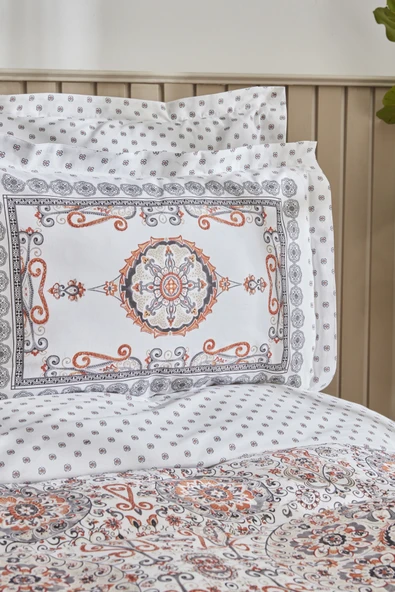 Aprika %100 Pamuk Tek Kişilik Nevresim Takımı Kiremit - Resim 5