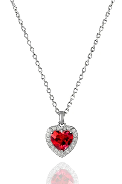 Minera Serisi 925 Ayar Gümüş Pırlanta Modeli Zirkon Taşlı Kalp Kolye - 3