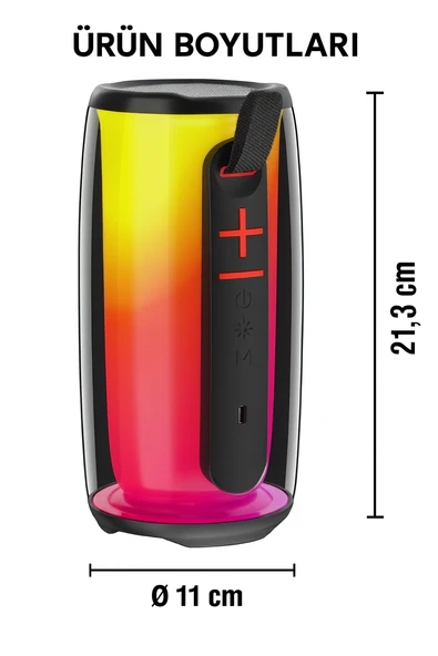 RGB Işıklı Kablosuz Bluetooth Hoparlör 10W Güç, Hafıza Kartı ve AUX Girişli, Taşınabilir Parti Hoparlörü - 5