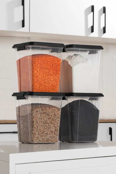 Porsima 4371 4lü Mega Boy Hava Geçirmez Deterjan Saklama Kabı Erzak Saklama Kabı Seti Gri 5lt - Resim 2