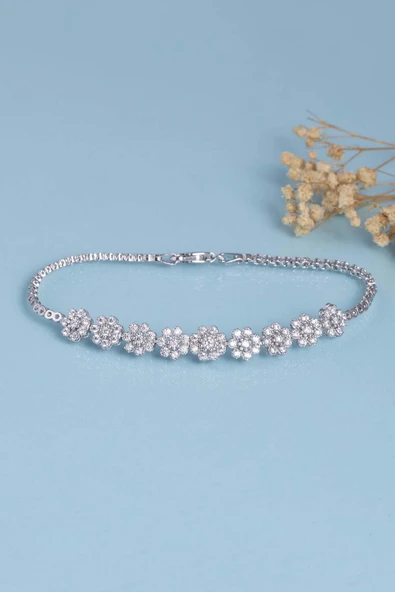 Gümüş Pazarım Papatya Montürlü Rodyum Kaplama 925 Ayar Gümüş Bileklik - 4