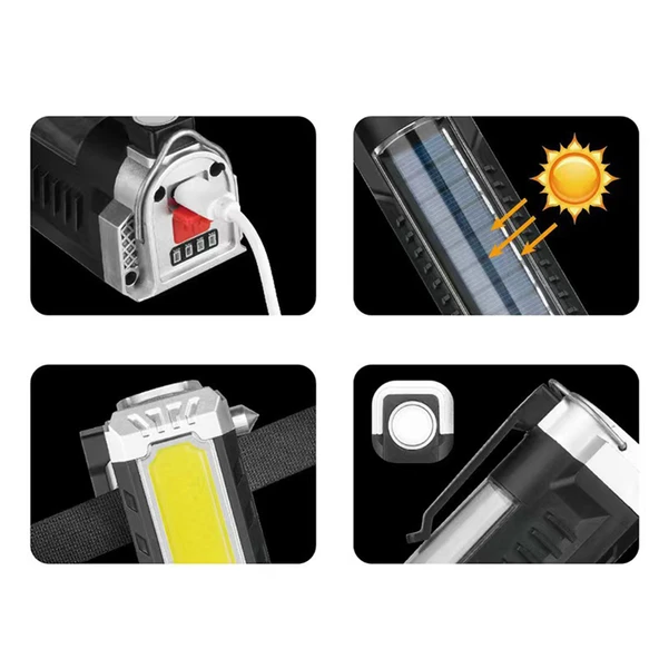 Güneş Enerjli El Feneri Ledli 15W Şarjlı Mıknatıslı Askılı Kamp Taktik El Feneri Su Geçirmez - Resim 4