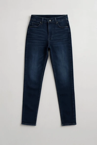 Kadın Skinny Fit Likralı İndigo Jean Pantolon - Resim 4