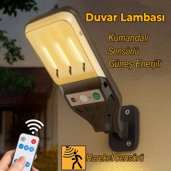 Hareket Sensörlü Kumandalı Duvar Lambası Aplik Plastik Sokak Bahçe İç Dış Aydınlatma Armatürü IP54 - Resim 2
