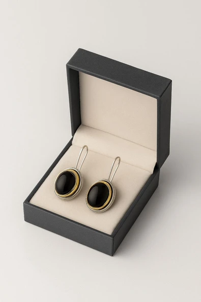 Sarma Serisi Siyah Oniks Taşlı El İşi Kadın Otantik Gümüş Küpe - 3