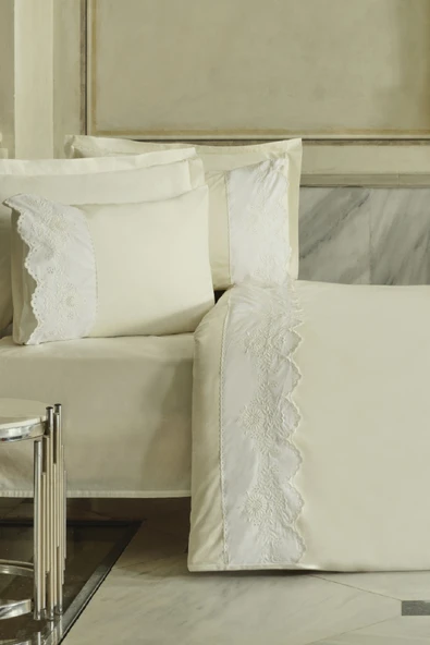 Lula Brodeli %100 Pamuk Çift Kişilik Nevresim Takımı Beyaz ürün görseli