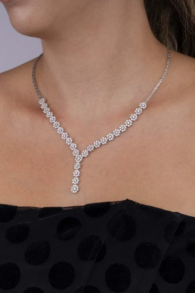 Gümüş Pazarım Papatya Montürlü Rodyum Kaplama 925 Ayar Gümüş Kolye - Resim 2