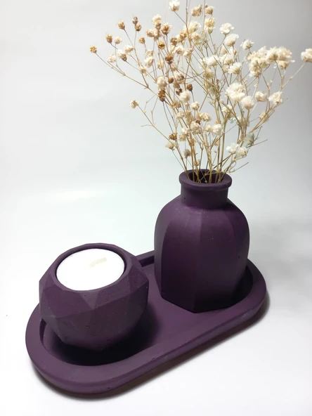 Geometrik Mumluk ve Vazo Dekoratif Tabaklı Set Random Dekor ürün görseli 1