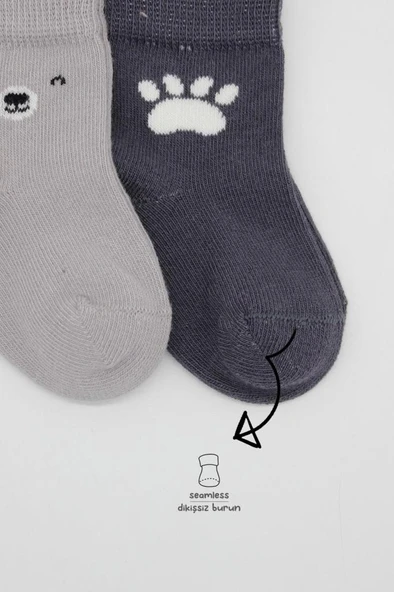 NessiWorld Bear Penye Soket Çorap 2'Li BS10116 Gri - Resim 3