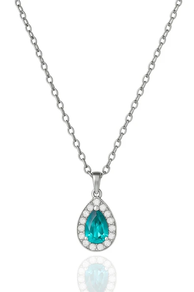 Minera Serisi 925 Ayar Gümüş Pırlanta Modeli Zirkon Taşlı Damla Kolye - Resim 3