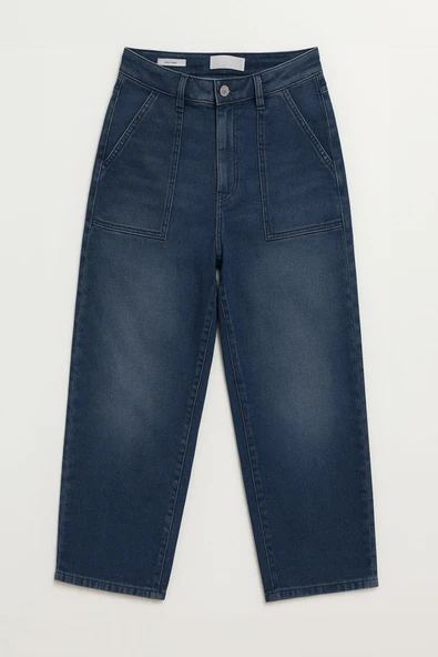 Kadın Normal Bel Barrel Fit Likralı Mavi Jean Pantolon ürün görseli