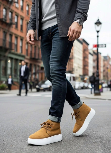 ET0550 İçi Kürklü Bağcıklı Taba Erkek Tarz Spor Bot - Resim 3