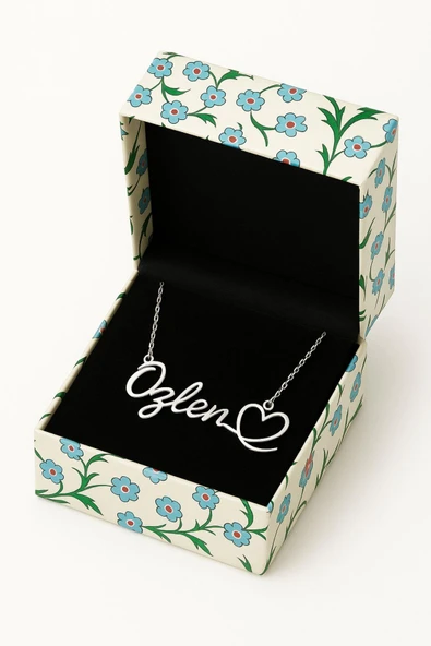 Kişiye Özel Yatay Kalpli İsimli Gümüş Kolye 925 Ayar Gümüş - 2