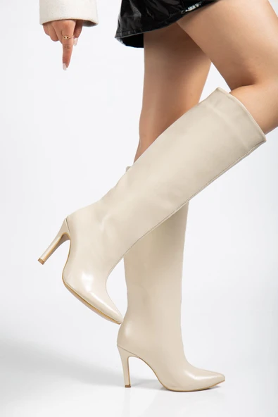 SYT-2004 Bej Mat Kırışık Rugan Günlük Bayan Çizme - 2