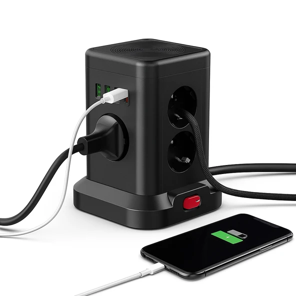 USB li Masaüstü Akım Korumalı Grup Priz 7 Priz Girişli Wifi Şarj İstasyonlu - 3