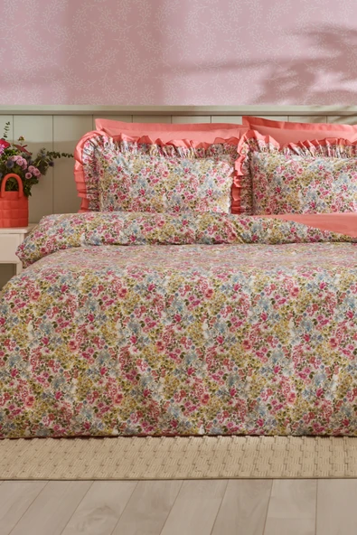 Alice %100 Pamuk Çift Kişilik Nevresim Takımı Somon - Resim 5