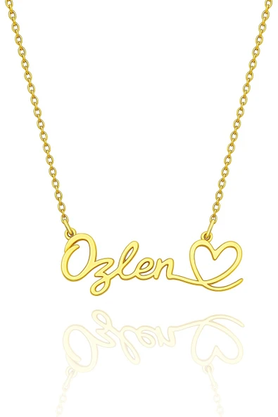 Kişiye Özel Yatay Kalpli İsimli Gümüş Kolye 925 Ayar Gümüş - 6