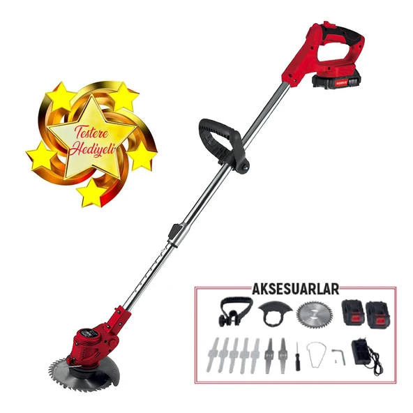 Yan Tırpan Elektrikli Şarjlı Çim Ot Biçme Kesme Rodex RDX9022 Li-on Çift Batarya Akülü 150 mm Disk - Resim 2