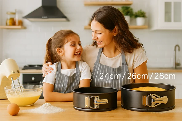 3’lü Metal Kelepçeli Kek Kalıbı Seti 24-26-28 cm Yapışmaz Çıkartılabilir Tabanlı ürün görseli