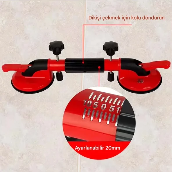 Çektirmeli Çift Kollu Vantuz Cam Fayans Granit Birleştirme Ayarlama Hizalama Düzeltme Aparatı Yatay - Resim 3