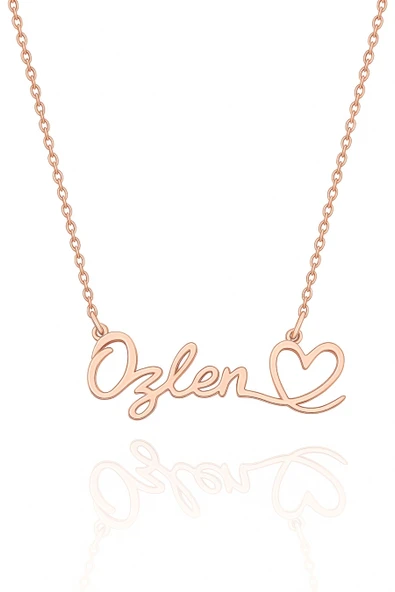 Kişiye Özel Yatay Kalpli İsimli Gümüş Kolye 925 Ayar Gümüş - 7