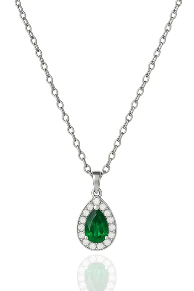 Minera Serisi 925 Ayar Gümüş Pırlanta Modeli Zirkon Taşlı Damla Kolye - Resim 4