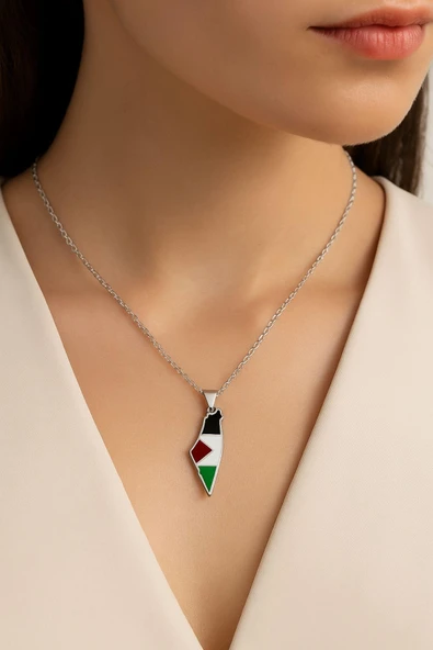 Filistin Haritası Gümüş 925 Ayar Kolye Özgür Filistin Temalı - 8