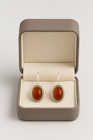 Sarma Serisi Kırmızı Akik Taşlı El İşi Kadın Otantik Gümüş Küpe - Resim 3