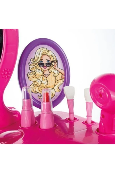 DOLU BARBİE AYAKLI MAKYAJ MASASI VE SANDALYE SETİ - 3