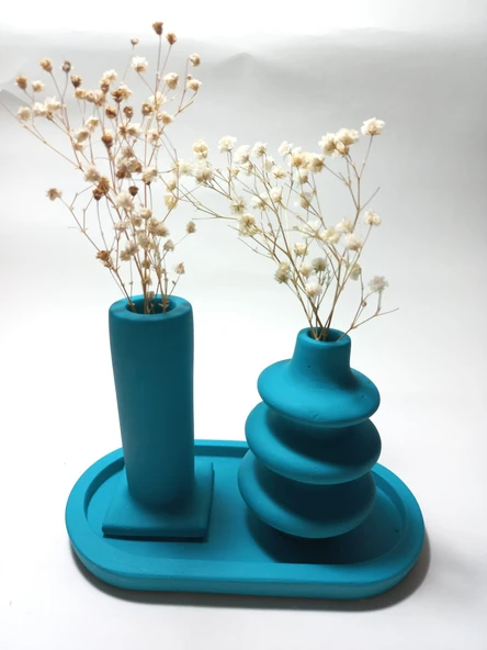 Dekoratif  3 Parça Tabaklı Vazo Set Random Dekor ürün görseli 1