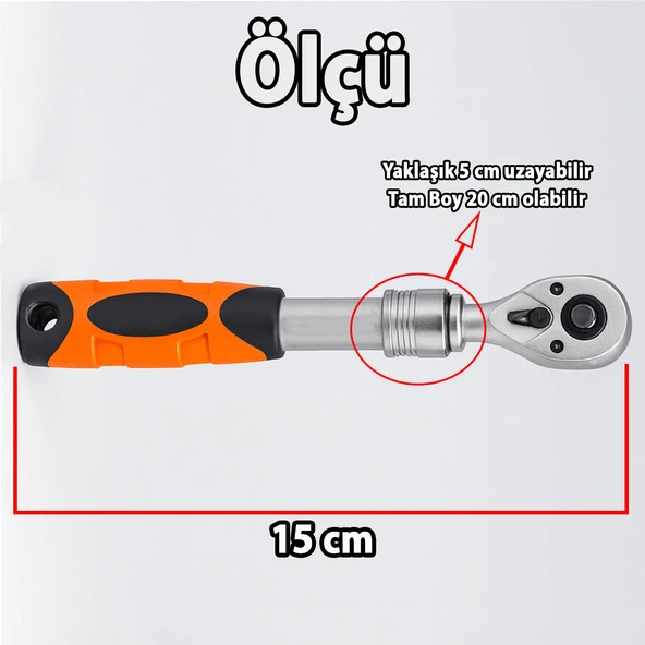 Uzayabilir Cırcır Kolu 72 Diş 1/4 İnç Lokma Anahtarı Çelik Profesyonel Yüksek Tork İnce Yapı - 3