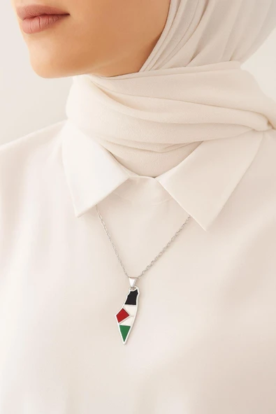 Filistin Haritası Gümüş 925 Ayar Kolye Özgür Filistin Temalı - 6