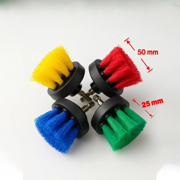 Çanak Tip Renkli Matkap Uyumlu Çok Amaçlı Temizlik 4'lü Fırça Seti Araç, Banyo, Derz, Jant, Fayans - 3