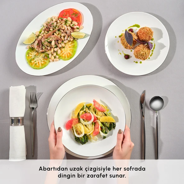 Karaca Fine Pearl Extra Chanak 55 Parça 12 Kişilik Yemek Takımı Platin - Resim 4