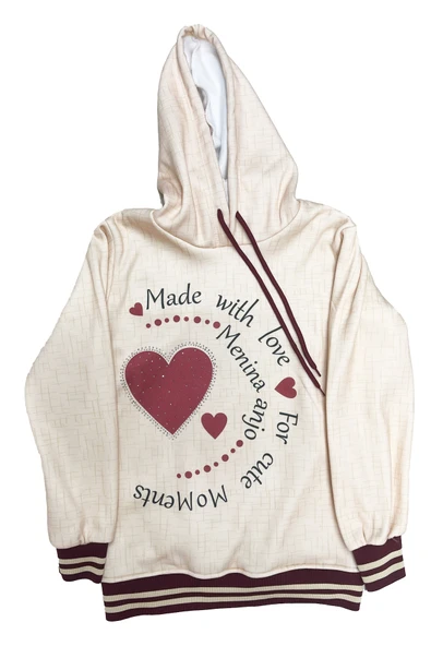 Kız Çocuk Taş Süslemeli Kapüşonlu Ribana Detaylı 3 İplik Alt-Üst Takım 12338 - Resim 5