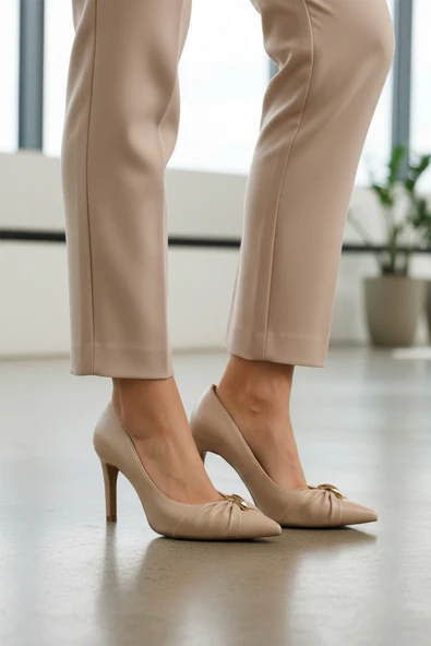 Ayakmod Bej Cilt Kadın İnce Uzun Topuklu Ayakkabı 575033 Z - 3