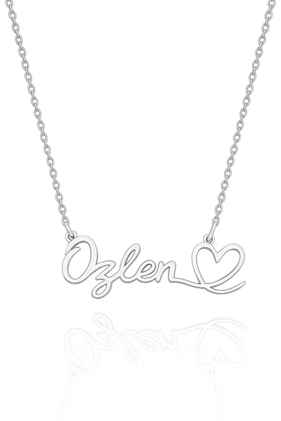 Kişiye Özel Yatay Kalpli İsimli Gümüş Kolye 925 Ayar Gümüş - 5