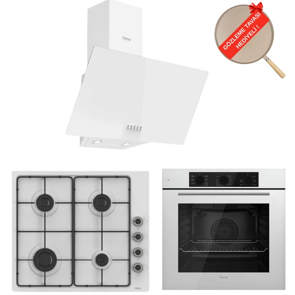 Ferre FlowArt Dolce  Beyaz  Ankastre Set   ( D087 + EL066 EMAYE OCAK  + QBL62CB ) ürün görseli