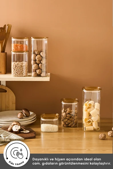 Deren Silikonlu Kapak 6'lı Cam Saklama Kabı Kare ürün görseli