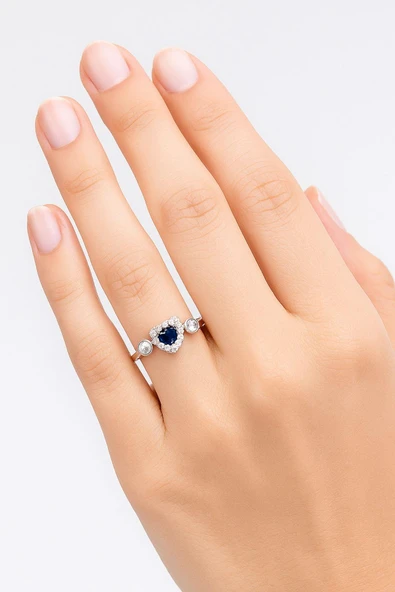 Minera Serisi Mavi Safir Zirkon Taşlı Kalp Gümüş Kadın Yüzük - 2