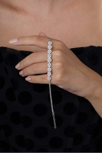 Gümüş Pazarım Papatya Montürlü Rodyum Kaplama 925 Ayar Gümüş Bileklik - 2